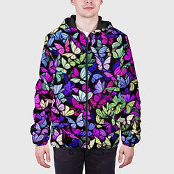 Куртка с капюшоном мужская Витражные бабочки, цвет: 3D-черный — фото 2
