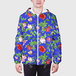 Куртка с капюшоном мужская Цветочки - синий фон - паттерн, цвет: 3D-белый — фото 2