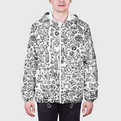Куртка с капюшоном мужская Рисованные черепа и животные, цвет: 3D-белый — фото 2