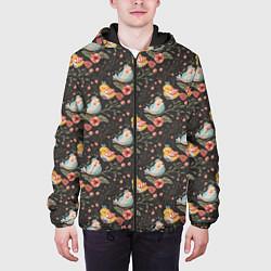 Куртка с капюшоном мужская Птички на ветках, цвет: 3D-черный — фото 2