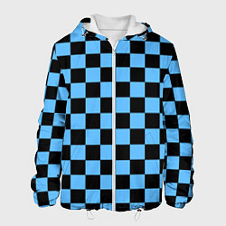 Куртка с капюшоном мужская Шахматная доска Синяя, цвет: 3D-белый