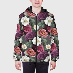 Куртка с капюшоном мужская Bouquet of flowers pattern, цвет: 3D-черный — фото 2