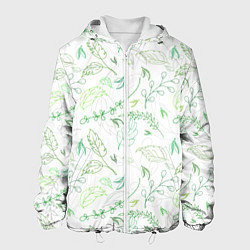 Куртка с капюшоном мужская Хаос из зелёных веток и листьев, цвет: 3D-белый