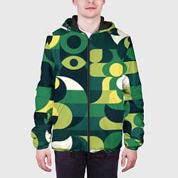 Куртка с капюшоном мужская Зеленая геометрическая трансформация, цвет: 3D-черный — фото 2