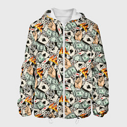 Куртка с капюшоном мужская Карты, Деньги, Казино, цвет: 3D-белый