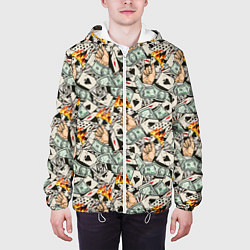 Куртка с капюшоном мужская Карты, Деньги, Казино, цвет: 3D-белый — фото 2