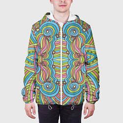 Куртка с капюшоном мужская Абстрактный разноцветный узор Линии, волны, полосы, цвет: 3D-белый — фото 2