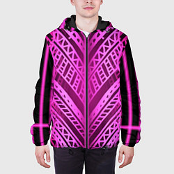 Куртка с капюшоном мужская Неоновая абстракция Розовый светящийся узор на тем, цвет: 3D-черный — фото 2