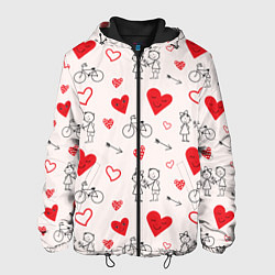 Куртка с капюшоном мужская Романтические сердечки, цвет: 3D-черный