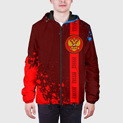 Куртка с капюшоном мужская РОССИЯ - ГЕРБ - Брызги Полоса, цвет: 3D-черный — фото 2