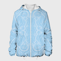Куртка с капюшоном мужская Вязаный светлый узор, абстракция Нежный голубой цв, цвет: 3D-белый