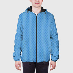Куртка с капюшоном мужская Вязаный узор голубого цвета, цвет: 3D-черный — фото 2