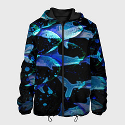 Куртка с капюшоном мужская На дне морском Акулы, цвет: 3D-черный