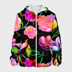 Куртка с капюшоном мужская Цветочный узор Floral pattern, цвет: 3D-белый