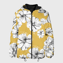 Куртка с капюшоном мужская Цветы Цветочно-Жёлтый, цвет: 3D-черный