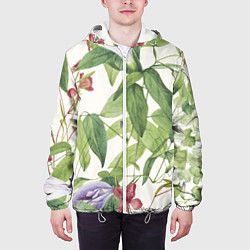 Куртка с капюшоном мужская Цветы Нежная Листва, цвет: 3D-белый — фото 2