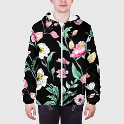 Куртка с капюшоном мужская Цветы Нарисованные от Руки, цвет: 3D-белый — фото 2