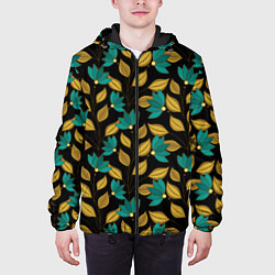 Куртка с капюшоном мужская Золотые и зеленые листья, цвет: 3D-черный — фото 2