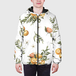 Куртка с капюшоном мужская Цветы и Мандарин, цвет: 3D-черный — фото 2