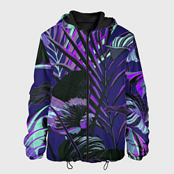 Куртка с капюшоном мужская Цветы Тропики Ночью, цвет: 3D-черный