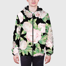 Куртка с капюшоном мужская Цветы Нарисованные Пионы, цвет: 3D-черный — фото 2
