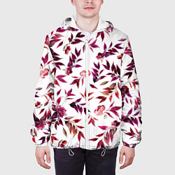 Куртка с капюшоном мужская Цветы Летние Розовые, цвет: 3D-белый — фото 2