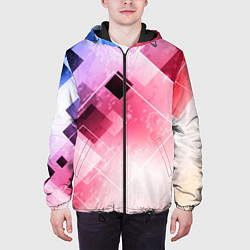 Куртка с капюшоном мужская Розово-голубая абстрактная геометрия, цвет: 3D-черный — фото 2