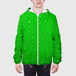 Куртка с капюшоном мужская Зеленый фон с росой, цвет: 3D-белый — фото 2