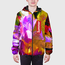 Куртка с капюшоном мужская Красочный цветочный узор Лето Colorful Floral Patt, цвет: 3D-черный — фото 2
