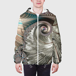 Куртка с капюшоном мужская Fractal pattern Spiral Серебристый фрактал спираль, цвет: 3D-белый — фото 2