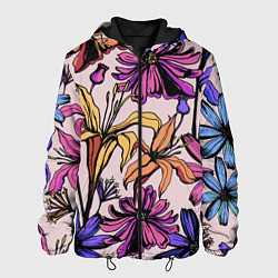 Куртка с капюшоном мужская Цветы Разноцветные, цвет: 3D-черный