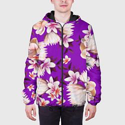 Куртка с капюшоном мужская Цветы Фиолетовый Цветок, цвет: 3D-черный — фото 2