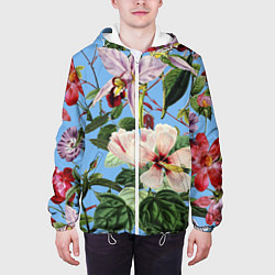 Куртка с капюшоном мужская Цветы Сине-Цветочный Букет, цвет: 3D-белый — фото 2