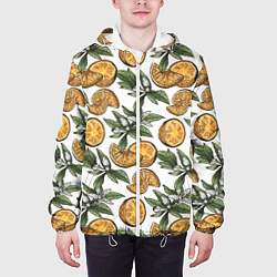 Куртка с капюшоном мужская Узор из тропических апельсинов, цвет: 3D-белый — фото 2