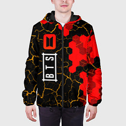 Куртка с капюшоном мужская Лого BTS на темном фоне с сотами, цвет: 3D-черный — фото 2