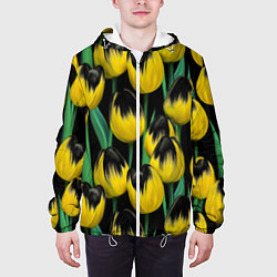 Куртка с капюшоном мужская Цветы Желтые Тюльпаны, цвет: 3D-белый — фото 2