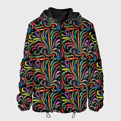 Куртка с капюшоном мужская Разноцветные яркие узоры, цвет: 3D-черный
