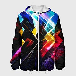 Куртка с капюшоном мужская Неоновая молния Абстракция Neon Lightning Abstract, цвет: 3D-белый