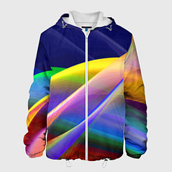 Куртка с капюшоном мужская Абстрактная неоновая композиция Волны Abstract neo, цвет: 3D-белый