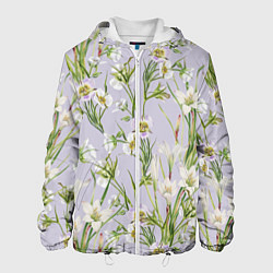 Куртка с капюшоном мужская Цветы Лилии и Морозники, цвет: 3D-белый