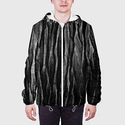 Куртка с капюшоном мужская Полосы чорные серые роизвольные random black strip, цвет: 3D-белый — фото 2