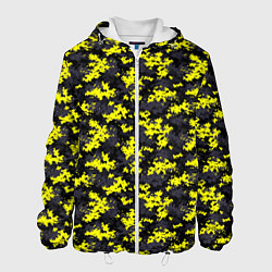 Куртка с капюшоном мужская Камуфляж Пиксельный Чёрно-Жёлтый, цвет: 3D-белый