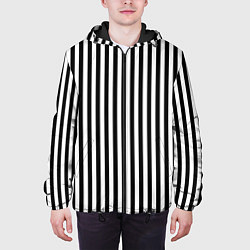 Куртка с капюшоном мужская ПОЛОСКИ ЧЕРНО-БЕЛЫЙ, цвет: 3D-черный — фото 2
