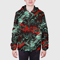 Куртка с капюшоном мужская Красно-Белая Вулканическая Лава, цвет: 3D-черный — фото 2