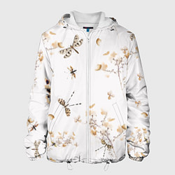 Куртка с капюшоном мужская Цветы и Стрекозы, цвет: 3D-белый