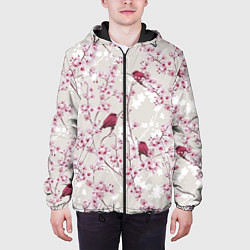 Куртка с капюшоном мужская Цветы Сакуры и Птицы, цвет: 3D-черный — фото 2