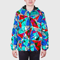 Куртка с капюшоном мужская Геометрический узор в бирюзово-красных тонах, цвет: 3D-черный — фото 2