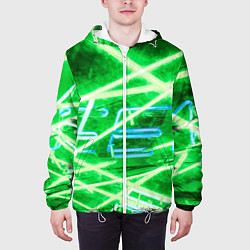 Куртка с капюшоном мужская Неоновые лучи и буквы - Зелёный, цвет: 3D-белый — фото 2