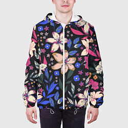 Куртка с капюшоном мужская Цветы Красочные Лилии В Саду, цвет: 3D-белый — фото 2