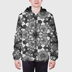 Куртка с капюшоном мужская Черно-белый геометрический мозаичный узор, цвет: 3D-черный — фото 2